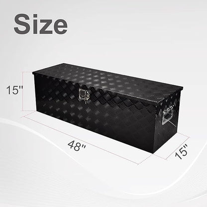 48 Inch Aluminum Heavy Duty Truck Bed Tool Box Truck Car Outdoor Trailer Pickup Underbody Toolbox, RV Storage Organizer W/Lock & Keys, 5 Bar Tread, Black (48"X15"X15")