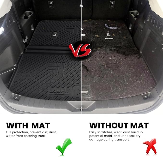 LASFIT Cargo Mat with Backrest Mat for Mazda CX90 / CX90 PHEV 2024 2025 2026 (Only Fit 3rd Row 60/40 Split-bench Seats 3-Seats) TPE Custom Fit All Weather Trunk Liner Waterproof Cargo Tray Accessories