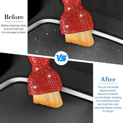 Bling Car Detailing Brush, Crystal Rhinestone Non-Scratch Vehicle Cleaning Dust Brush for Air Vent & Dashboard, Soft Bristles Automotive Interior Cleaning Tool, Universal Fit (Red)