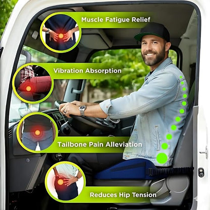 XL Truck Seat Cushion for Truck Driver Seat Cushion - Upgraded Back Support, CertiPUR-US® Certified - Thick Memory Foam, Pain Relief for Hours of Driving, Trucker Approved Big Rig - Navy