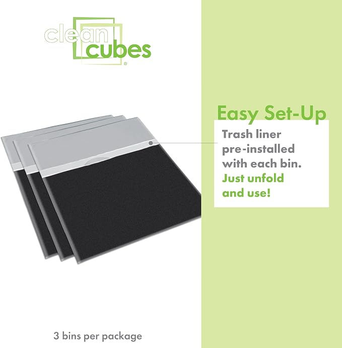 Clean Cubes 13 Gallon Disposable Trash Cans (6-Pack) with Fitted Trash Bags - Reusable Garbage and Recycling Bins for Parties, Events, and More (Black- 17" Height x 13.5" Width x 10" Depth)