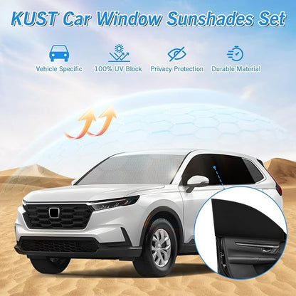 KUST Windshield Sun Shade Umbrella for Honda CR-V 2023 2024 2025 2026 Rear Window Shades 100% UV Protection and Blackout Privacy 5PCS Car Window Covers Accessories