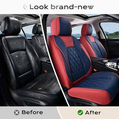 Coverado Leather Car Seat Covers, Automotive Seat Cover Waterproof Seat Covers for Cars, 2 Pack Leather Seat Covers, Driver Seat Cover Car Seat Cushion Protector Universal Fit for Most Cars - Red&Blue