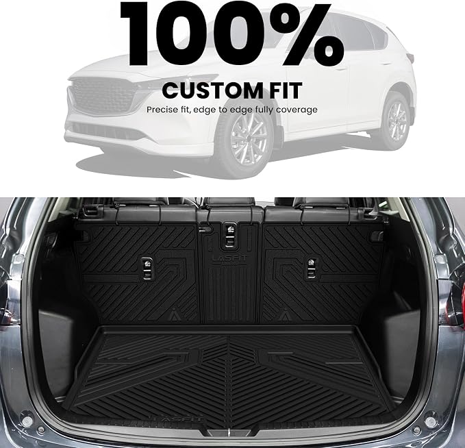 LASFIT Cargo Trunk Mat with Backrest Mats for Mazda CX5 2025 2024 2023 2022 2021 2020 2019 2018 2017 All Weather TPE Rear Cargo Liner Custom Fit Waterproof CX 5 Seat Back Mat Accessories, Black
