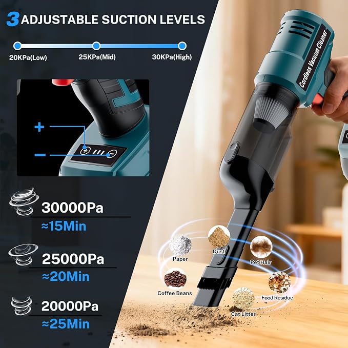 YEX-BUR Cordless Handheld Vacuum for Makita 18V Battery(Tool Only), 240W Powerful Car Vacuum with Brushless Motor, 3-Speed, 5 Filters, Portable Vacuum Cleaner for Home Office Car Pet