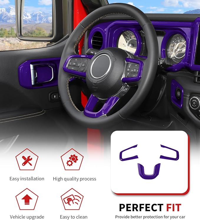 JWWY Interior Trim Kit Full Set Dress-Up Decor Set Center Console Gear Shift Dashboard Panel,Door Window Switch Knob Speaker Cover Trim for 2024–2026 Jeep Wrangler JL JLU & Gladiator JT Purple 28pcs