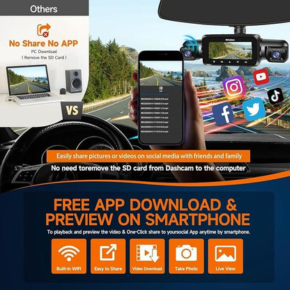 Neideso 360° Dash Cam Front and Rear Inside, 4 Channel FHD 4 * 1080P, Wi-Fi GPS Voice Control Car Camera, Front 2K+1080P*2 Dash Camera for Cars, with 64GB SD Card, Night Vision, 24H Parking Mode(N300)