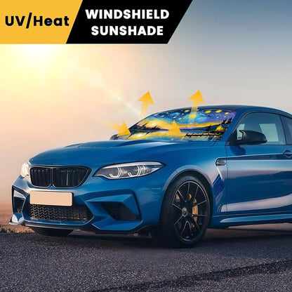 Windshield Sun Shade, Car Sun Shade Windshield, Reflector Sunshade Offers Ultimate Protection for Car Interior, Reflective Polyester Blocks Heat for Cars,Trucks,SUVs (57 x 32 in)