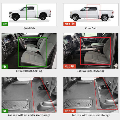 LASFIT Floor Mats for 2019-2024 Dodge Ram 1500 Quad Cab Without 2nd Row Under Seat Storage, Fit for Bench Seat & Carpet Flooring, All Weather TPE Custom Fit Car Mats Floor Liners 1st & 2nd Row, Black