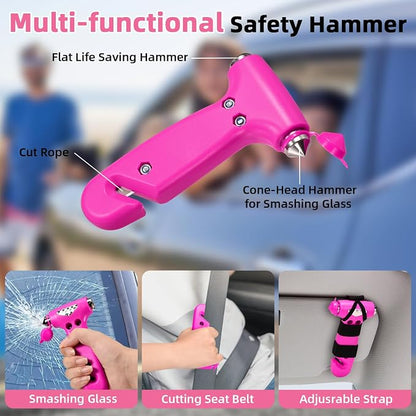 Roadside Car Emergency Kit for Vehicles, 12PCS Pink Car Safety Kit with Jumper Cables, Tool kit, Tow Strap, Road Trip Essentials, Survival Kit for Men, Women, New Driver Gifts