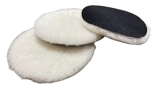 Lambswool Polishing Pads Sheepskin Buffing Pads, Lambs Wool Cutting Pads with Hook and Loop Backing - Wool Buffs (4 Pack, 5 Inch)