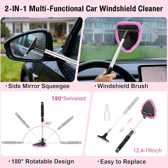 Pink Car Cleaning Kit, 25Pcs Detailing Kit Interior with 4-in-1 Power Handheld Vacuum Cleaner, Detailing Brush Set, 2-in-1 Windshield Cleaner Tool, Car Accessories for Cleaning, Gift for Women