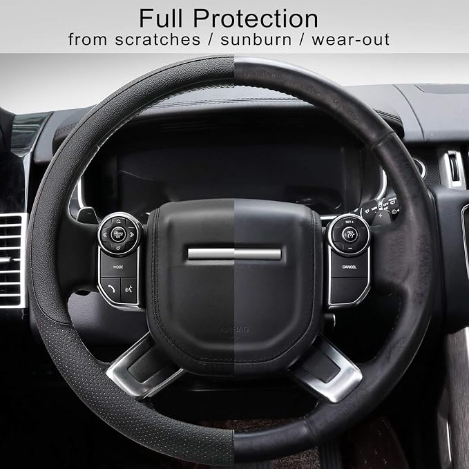 COFIT Breathable Car Steering Wheel Cover 16 inch Auto Universal Leather Wrap Non-Slip Steeringwheel Protector Automotive Interior Accessories, Black (Suit for 15 1/2-16 inch)