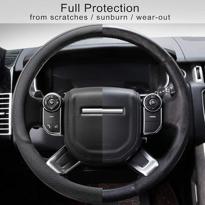 COFIT Breathable Car Steering Wheel Cover 16 inch Auto Universal Leather Wrap Non-Slip Steeringwheel Protector Automotive Interior Accessories, Black (Suit for 15 1/2-16 inch)
