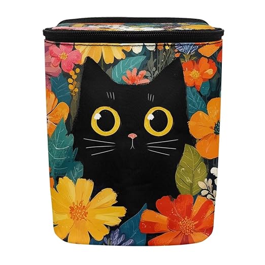 Talayituse Black Cat Daisy Flower Print Car Trash Can Portable Auto Garbage Bin Multifunctional Vehicle Interior Accessories with Adjustable Straps Universal Fit Truck SUV Sedan