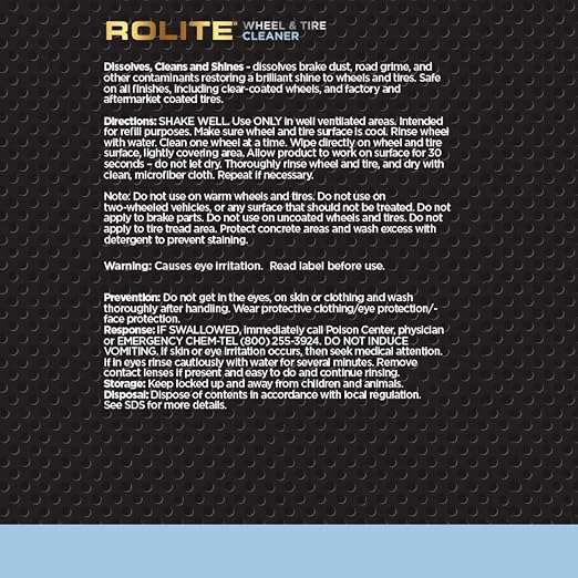 Rolite Wheel Tire Cleaner 16 Fl. Oz. Acid-free Brake Dust Remover Safe for Clear Coats All Finishes Road Grime