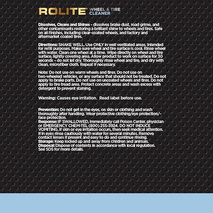 Rolite Wheel Tire Cleaner 16 Fl. Oz. Acid-free Brake Dust Remover Safe for Clear Coats All Finishes Road Grime