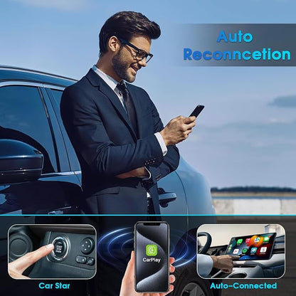 Wireless Carplay Adapter for Apple Converts Wired to Wireless Carplay Dongle Low Latency iPhone Car Play Adapter Plug & Play Mini Car Play Dongle for iOS 10+ Fit for Cars USB A/C (Black Gray)