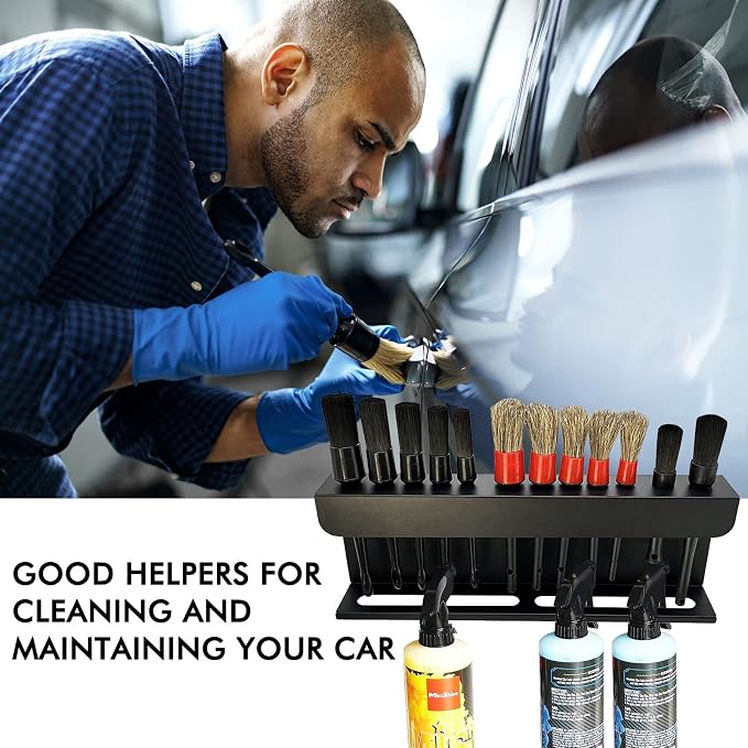 Car Detailing Brush Kits and Holder,2 in 1 Auto Detailing Spray Bottle Holder and Detail Brush Stand,Durable Sturdy Rack for Garage Car Beauty Shop