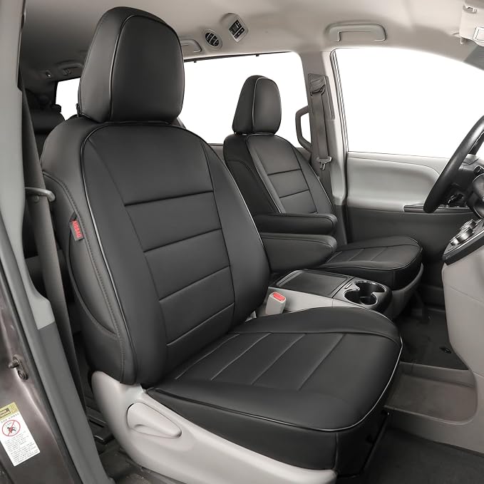 EKR Sienna Seat Covers for 2011-2020 Toyota Sienna LE,XLE, SE,XLE Premium 2nd Row 4/2/4 Split,8 Seats,Waterproof Car Seat Cover Full Set,Car Seat Protectors- Three Row,Leather(Black)