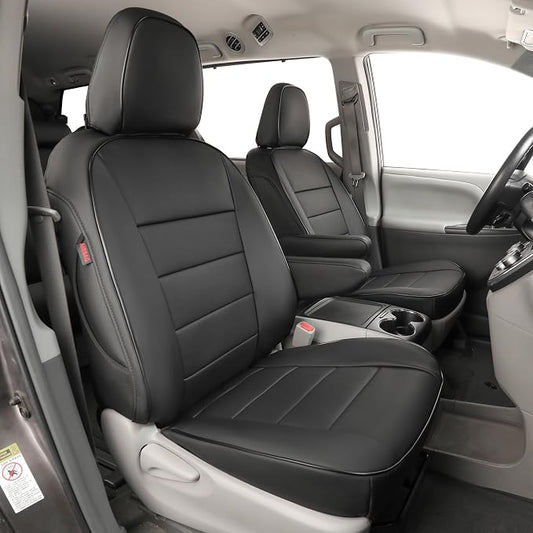 EKR Sienna Seat Covers for 2011-2020 Toyota Sienna LE,XLE, SE,XLE Premium 2nd Row 4/2/4 Split,8 Seats,Waterproof Car Seat Cover Full Set,Car Seat Protectors- Three Row,Leather(Black)