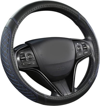 West Llama Customized Auto Car Steering Wheel Cover for Honda Accord CR-V HR-V Pilot Civic(Diamond Quilted -Black+Blue-Standard Size)