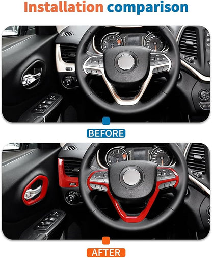 JeCar 9pcs Set Red Interior Trim Kit for 2014-2018 Jeep Cherokee Interior Accessories
