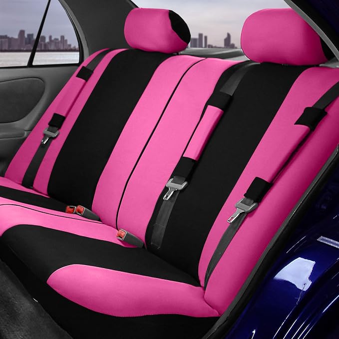 FH Group Car Seat Covers Combo Full Set with Carpet Floor Mats Steering Wheel Cover and Seat Belt Pads- Universal Fit for Cars Trucks and SUVs Pink