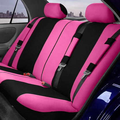 FH Group Car Seat Covers Combo Full Set with Carpet Floor Mats Steering Wheel Cover and Seat Belt Pads- Universal Fit for Cars Trucks and SUVs Pink