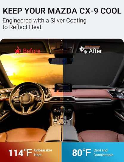 Proadsy 2026 Upgrade Front Windshield Sun Shade Foldable Sunshade Protector Custom Fit 2016-2023 CX-9 CX9 Sport Utility SUV Accessories