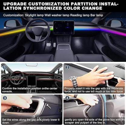 Dreamcolor Acrylic Interior Car LED Strip Light with USB Hub, 55.1 inches Fiber Optic Ambient Lighting Kits, RGB+IC Colors Sound Active Function Neon LED Strip