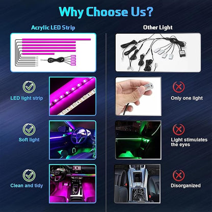 Acrylic Interior Car Lights, Car Accessories 10 in 1 Car LED Strip Lights with APP Control, 175 inches 593 LEDs Fiber Optic Lights, RGB Neon Car Ambient Lighting Kits