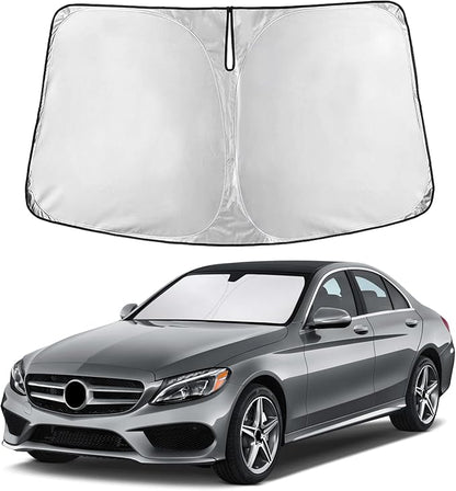 EcoNour Windshield Sunshade Compatible for Mercedes Benz C Class 2008-2019 2020 2021, W205 C250 C300 C400 Sun Visor for Front Windshield & Window Sun Shade Cover, UV Heat Protector, Car Accessories