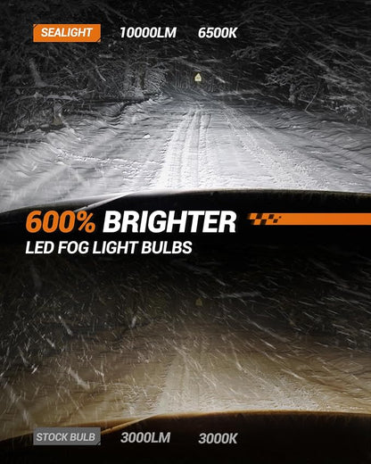 SEALIGHT H10 9145 LED Fog Light Bulbs or DRL, 600% Brightness 50000 Hours Lifespan 9140 9145 H10 LED Bulb, 10000LM 6500K Cool White Strong Penetration, Play and Plug, Driving Lights, Pack of 2