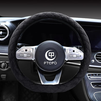 Soft Car Steering Wheel Cover for Sedan, SUV, Warm Luxury Velvet, Odorless, Universal, Anti Slip, Summer Winter, Black, D Shape(Flat Bottom)