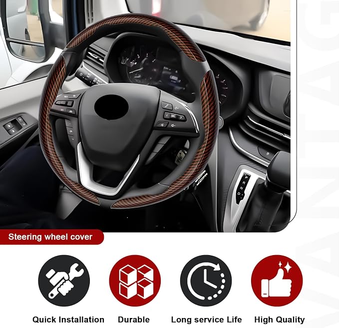 3pcs Universal Carbon Fiber Steering Wheel Cover - Anti-Slip & Segmented Design, Universal 99% Durable Steering Wheel Protector for Men and Women, Car Interior Accessory (Brown)