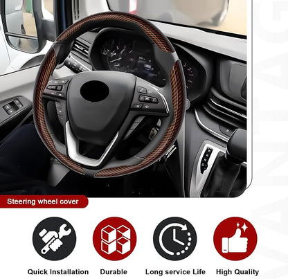 3pcs Universal Carbon Fiber Steering Wheel Cover - Anti-Slip & Segmented Design, Universal 99% Durable Steering Wheel Protector for Men and Women, Car Interior Accessory (Brown)