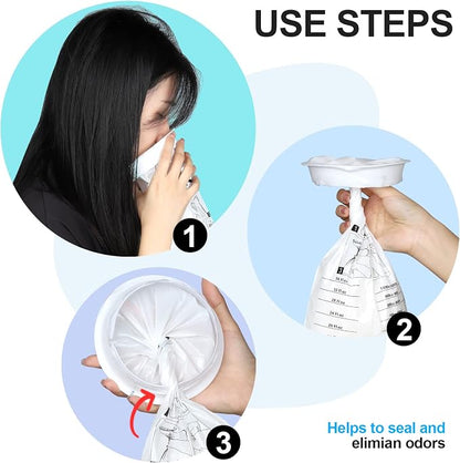 YGDZ Vomit Bags, 15 Pack Vomit Bags Disposable, 1000ml Barf Bags, Leak Resistant Throw Up, Portable Emesis Bags Puke Nausea Bags for Travel Motion Sickness, Car & Aircraft, Taxi, Kids, Women, White