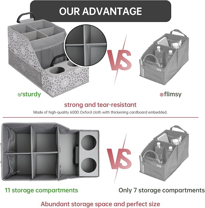 MULISOFT Car Seat Organizer- Backseat Car Organizer with 12 Storages Compartments and 2 Cup Holders, Organizers and Storage, Front Seat for Travel Kids,Gray