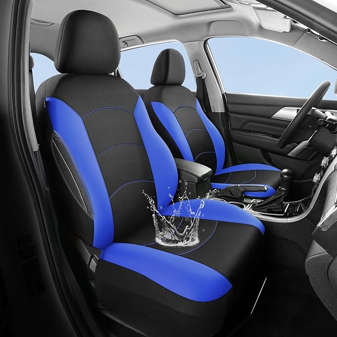 HChengkikz Car Seat Covers Full Set, Waterproof Neoprene Car Seat Covers, Airbag Compatible, All Season Protection Universal Fit Most Cars, Trucks, SUVs (Black + Blue)