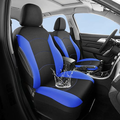 HChengkikz Car Seat Covers Full Set, Waterproof Neoprene Car Seat Covers, Airbag Compatible, All Season Protection Universal Fit Most Cars, Trucks, SUVs (Black + Blue)