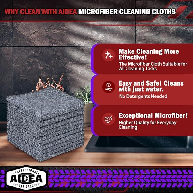 AIDEA Microfiber Cleaning Cloth Grey, 400PK, Microfiber Towels for Cars, Shop Towels Cleaning Rags, Premium Wash Cloths, Absorbent Towel for SUVs, House, Kitchen, Commercial, Cleaning Supplies 12×12"