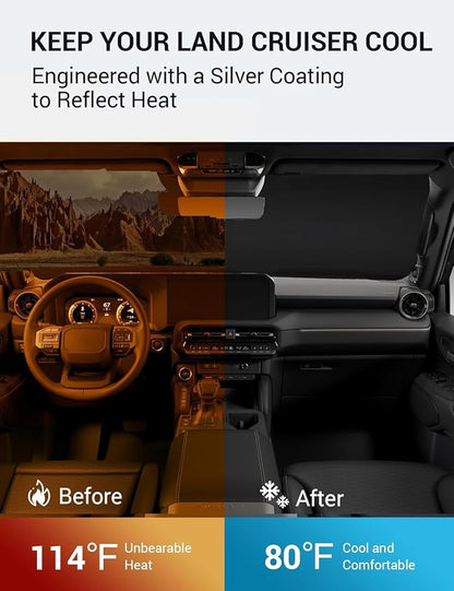 Proadsy Windshield Sun Shade for 2024 2025 2026 Toyota Land Cruiser SUV Foldable Front Custom Fit Sunshade Protector Blocks UV Rays Keep Car Cooler