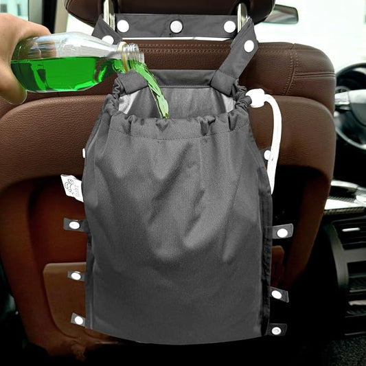 Leak-Proof Waterproof Car Trash Bag Foldable Multipurpose Trash bin Container Storage Cute Grocery Organizer Bag for Automotive Front or Back Seat in Cars SUVs and Trucks (Black)