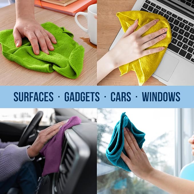 GREEN LIFESTYLE Microfiber Cleaning Cloth 11.5" x 11.5" 50 Pack - Edgeless Microfiber Towels for Cars, Cleaning Rags, Lint Free Car Microfiber Towel, Reusable Cleaning Cloths (Multicolor)