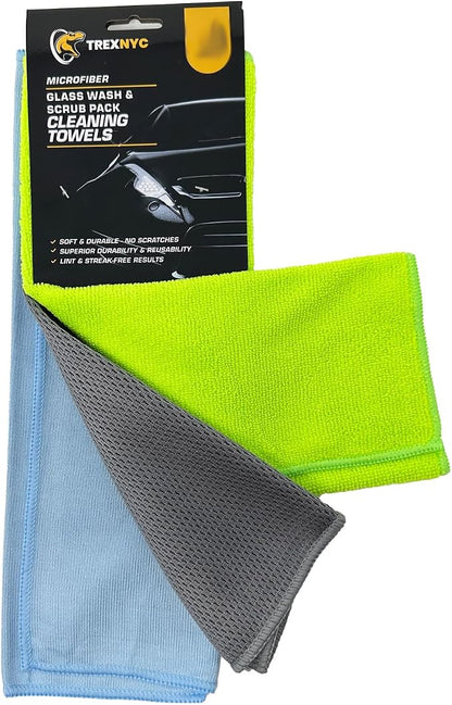 Microfiber Cleaning Cloth Set - Soft & Durable Cleaning Towels with Superior Durability & Reusability (1 Pack, Glass Wash & Scrub)