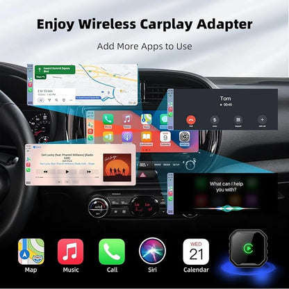 Wireless CarPlay Adapter for iPhone, Mini USB Design for Cars with Wired CarPlay, Fast Connection,5.8GHz WiFi,No Delay, Compatible with iOS 10+ & iPhone 6+, USB/Type C,Plug and Play (Dark Black)