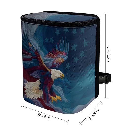 Talayituse Eagle American Flag Print Car Trash Bin, Large Size Auto Trash Can Adjustable Portable Garbage Can with Lid, Vehicle Hanging Bag for Headrest Front Back Seat 4th of July Decor