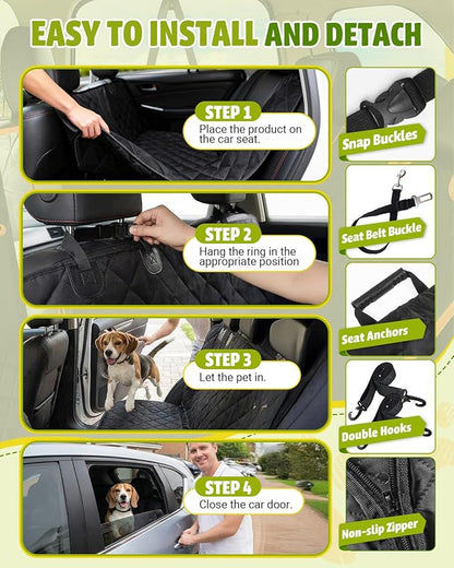 Victoper Dog Car Seat Cover, Heavy Durable Dog Seat Cover for Back Seat, 100% Waterproof Scratch Proof Nonslip Dog Hammock for Car with Side Flap, Pet Back Seat Covers Large 60" W x 64" L