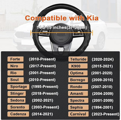 GIANT PANDA Steering Wheel Cover for Kia Soul,Sportage,Forte,Optima,Telluride(3D Honeycomb-Black-Standard Size)